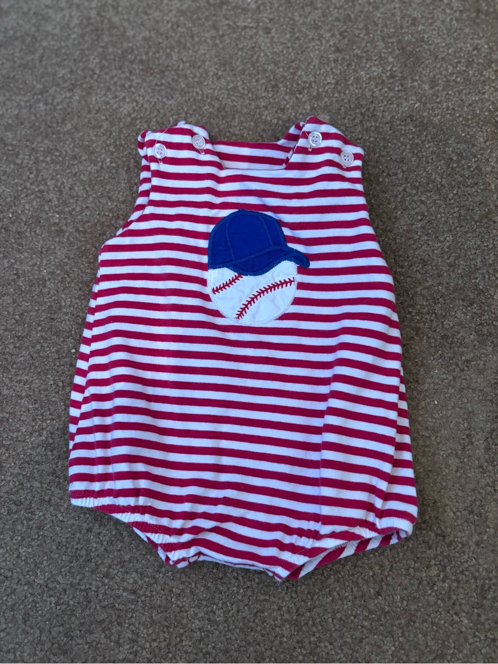 The Bailey Boys Red & White Striped Baby Romper with Baseball Patch
